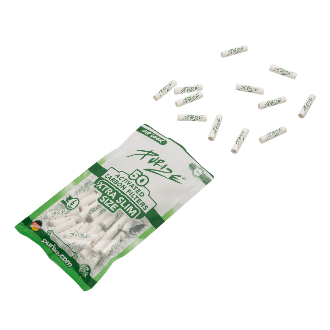 Seitliche Ansicht der Purize XTRA Slim White 6mm Aktivkohlefilter