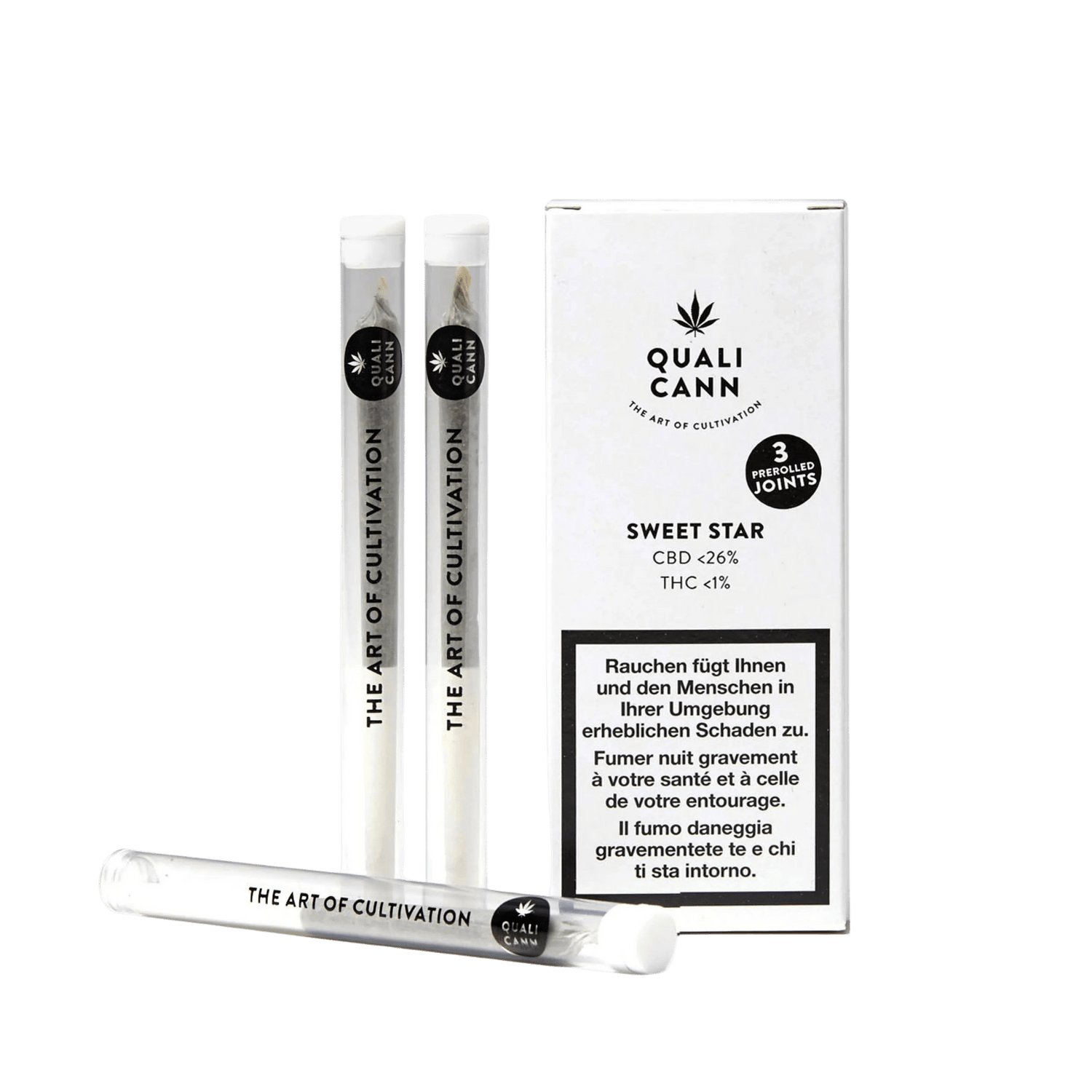 Qualicann Prerolled CBD Joints Sweet Star 3 Stück Packung