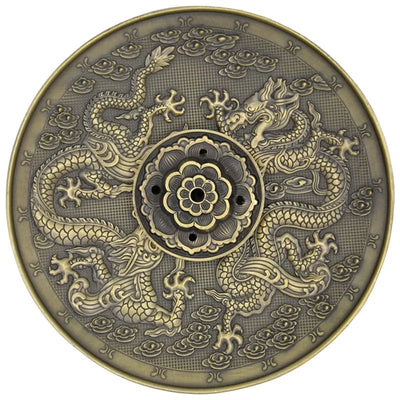 Seitenansicht Räucherstäbchenhalter Drache Bronze mit Ascheschale