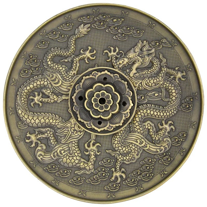 Seitenansicht Räucherstäbchenhalter Drache Bronze mit Ascheschale