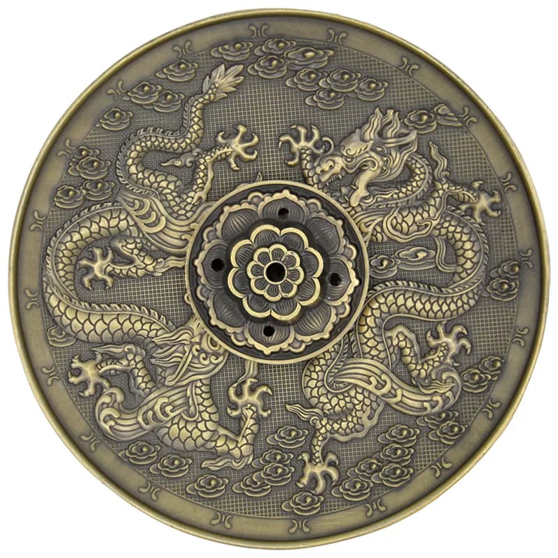 Seitenansicht Räucherstäbchenhalter Drache Bronze mit Ascheschale