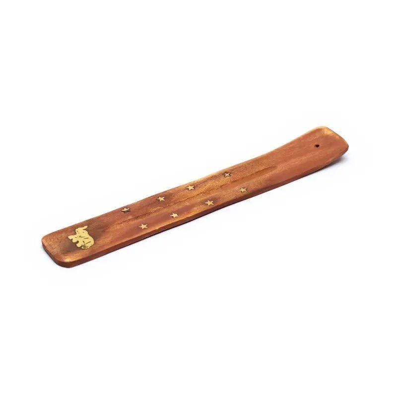 Seitenansicht Holz Räucherstäbchenhalter Elefant mit Stäbchenöffnung