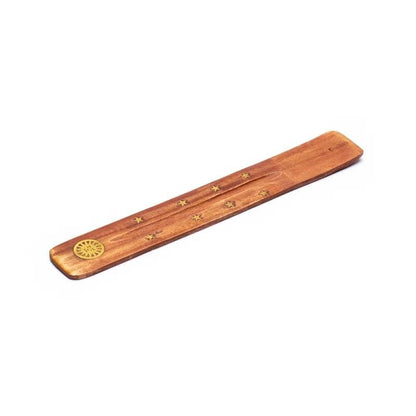 Seitenansicht Holz Räucherstäbchenhalter Sonne in schräger Ansicht