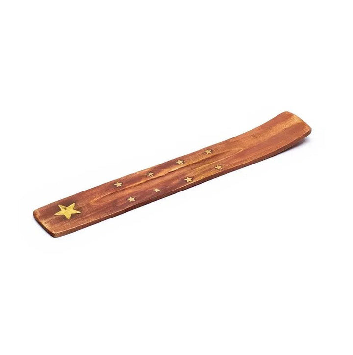 Seitenansicht Holz Räucherstäbchenhalter Stern mit Stäbchenöffnung