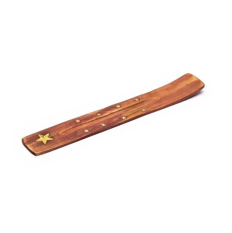 Seitenansicht Holz Räucherstäbchenhalter Stern mit Stäbchenöffnung
