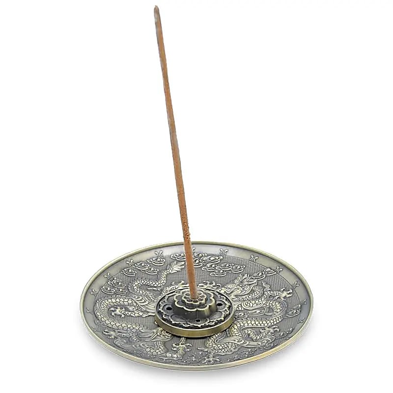 Räucherstäbchenhalter aus Metall in Bronze mit Drachenmotiv