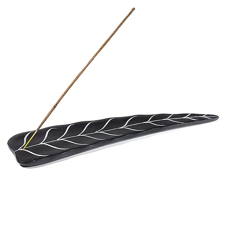 Schmaler Räucherstäbchenhalter aus Speckstein in Blattform
