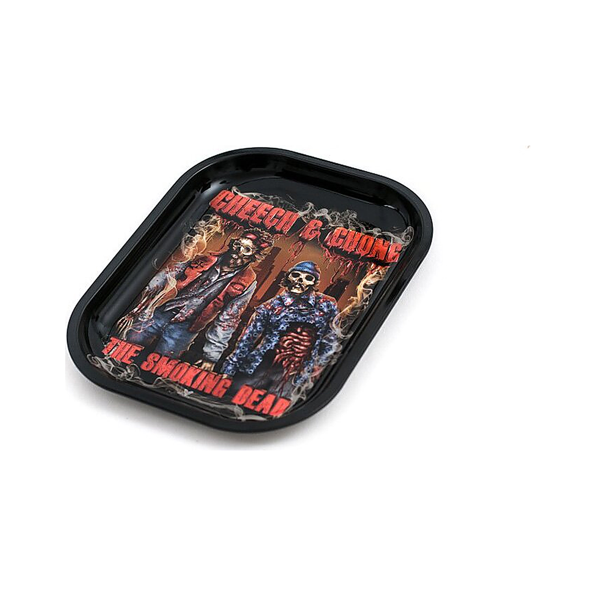 Schwarzes Rolling Tray mit Cheech und Chong The Smoking Dead Zombie Motiv