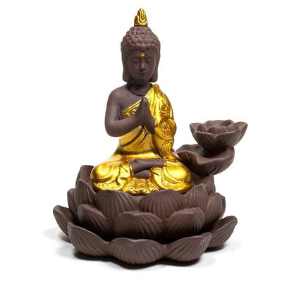 Rückfluss Räucherschale Buddha aus Keramik mit Stufen