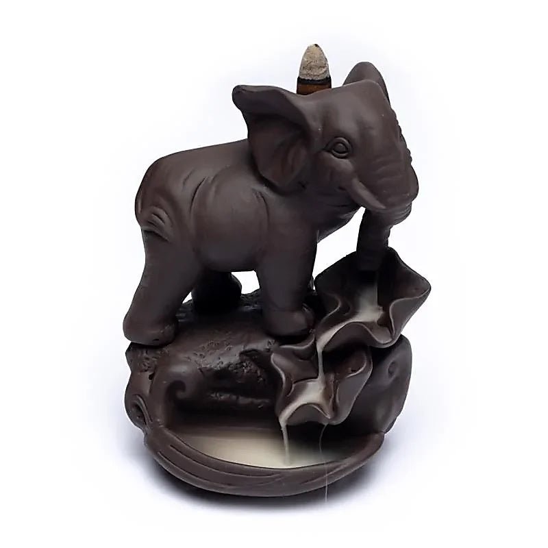 Rückfluss Räucherschale Elefant aus Keramik mit Stufen
