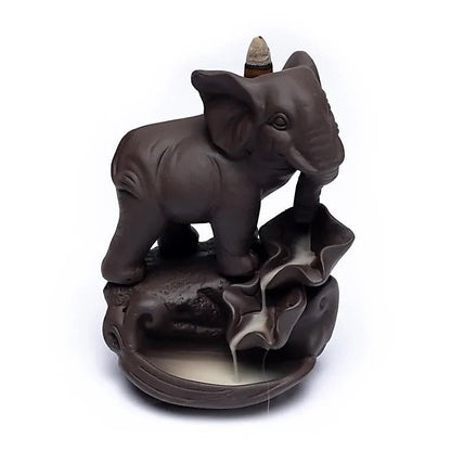 Rückfluss Räucherschale Elefant aus Keramik mit Stufen