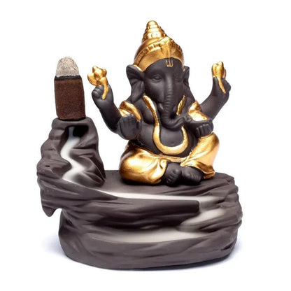 Rückfluss Räucherschale Ganesha aus Keramik mit Stufen
