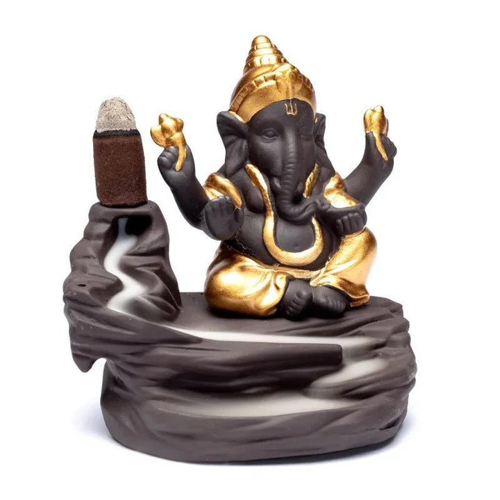 Rückfluss Räucherschale Ganesha aus Keramik mit Stufen