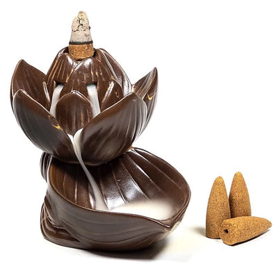 Rückfluss Räucherschale Lotus aus Keramik mit Stufen