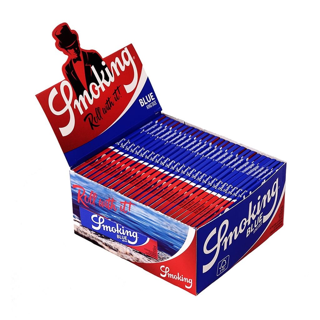 Display mit 50 Smoking Blue King Size Longpapers Heftchen
