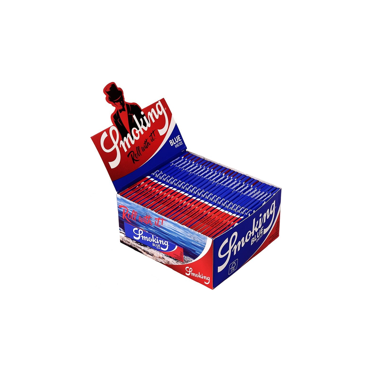 Display mit 50 Smoking Blue King Size Heftchen