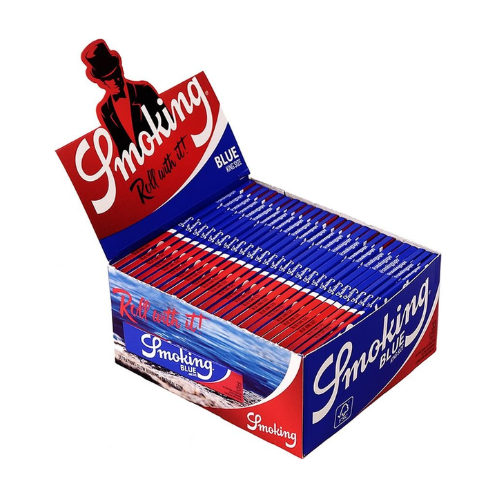 Display mit 50 Smoking Blue King Size Heftchen