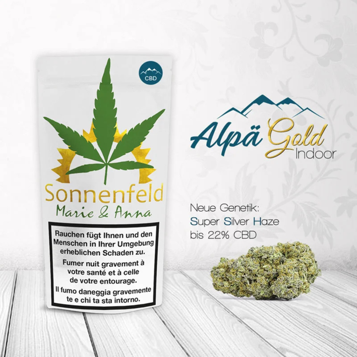 Sonnenfeld Alpä Gold CBD Blüten 4g Packung