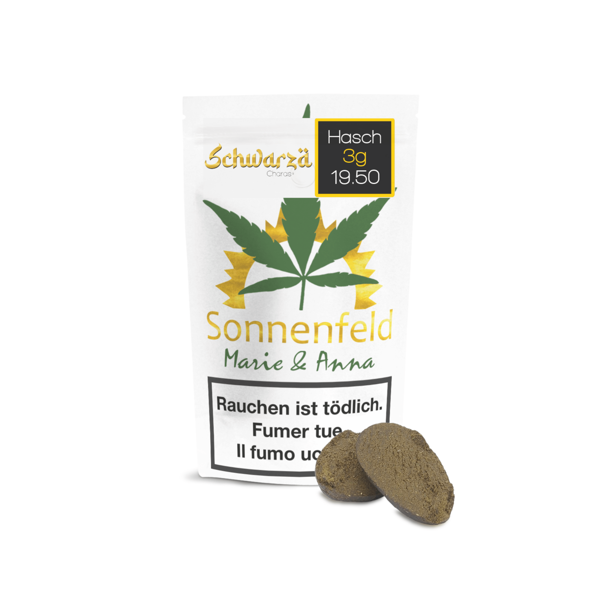 Sonnenfeld Schwarzä Charas CBD Hasch 3g als dunkles harziges Stück