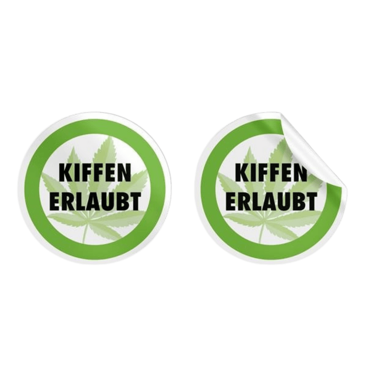 Runder Sticker Kiffen erlaubt Ø 95mm mit grünem Verbotszeichen Motiv