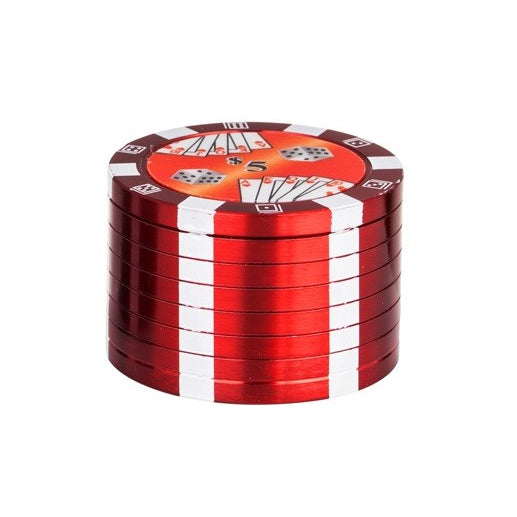 Alu-Grinder 3-teilig, 40 mm, Poker Chips Rot – Mühle für Kräuter und Tabak