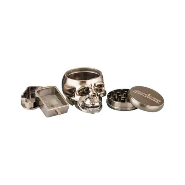 Grinder 4 parti, 55 mm, Skull argentato – macinino per erbe e tabacco