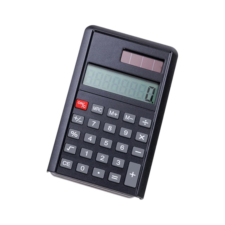 Geöffnete Taschenwaage mit Solar-Taschenrechner im Deckel