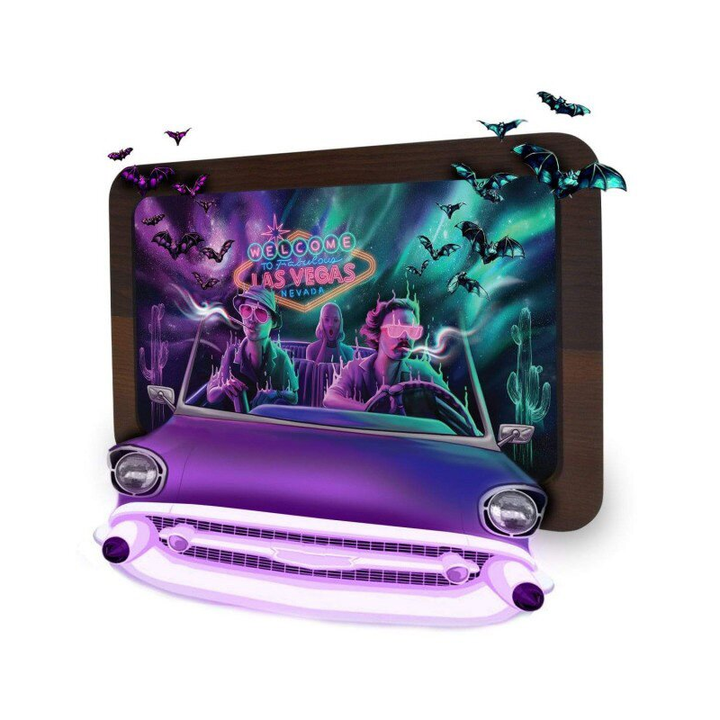 V Syndicate 3D Wood Rolling Tray Bat Country aus Holz mit Las Vegas Motiv, Cabrio und Fledermäusen