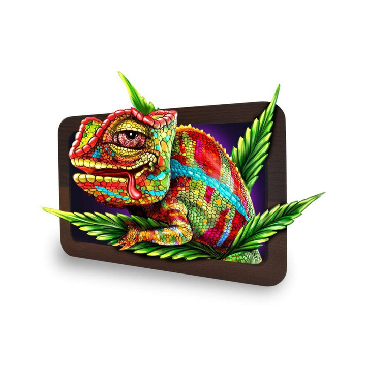 V Syndicate 3D Wood Rolling Tray mit buntem Chamäleon Motiv in Holzoptik