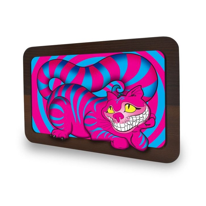V Syndicate 3D Wood Rolling Tray mit grinsender pinker Katze auf Spiralmuster