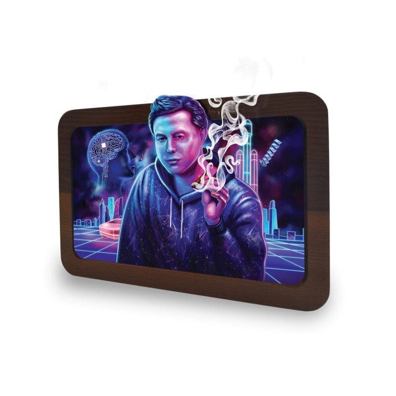 Detailansicht des 3D Wood Rolling Trays Space Xhale mit holografischem Motiv
