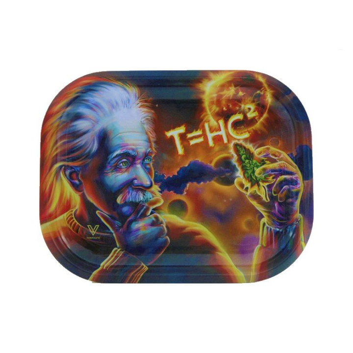 V Syndicate Rolling Tray THC Formel mit rauchendem Einstein-Motiv in leuchtenden Farben