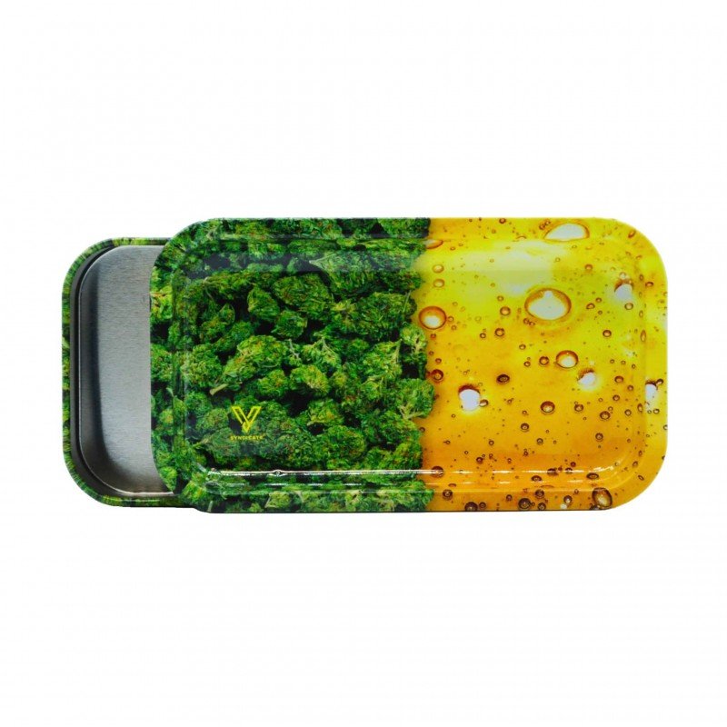 Geöffnete Syndicase 2.0 Oil Buds mit Deckel als kleines Rollingtray