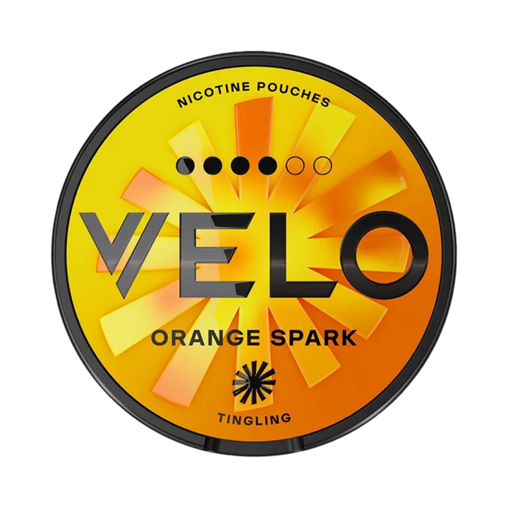 VELO Orange Spark 4/6 Nikotin Pouches 14g Dose Vorderansicht