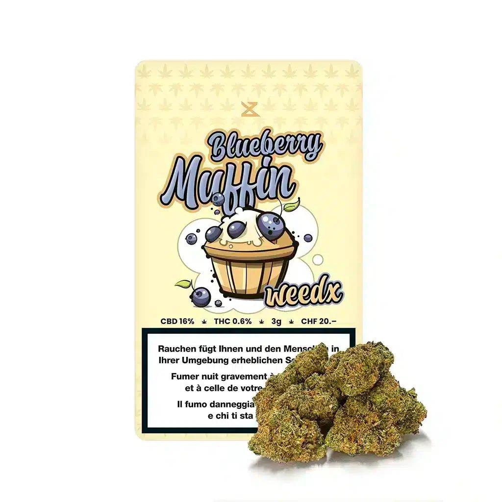 Weedx Blueberry Muffin Indoor CBD Blüten 3g Packung mit Blüten