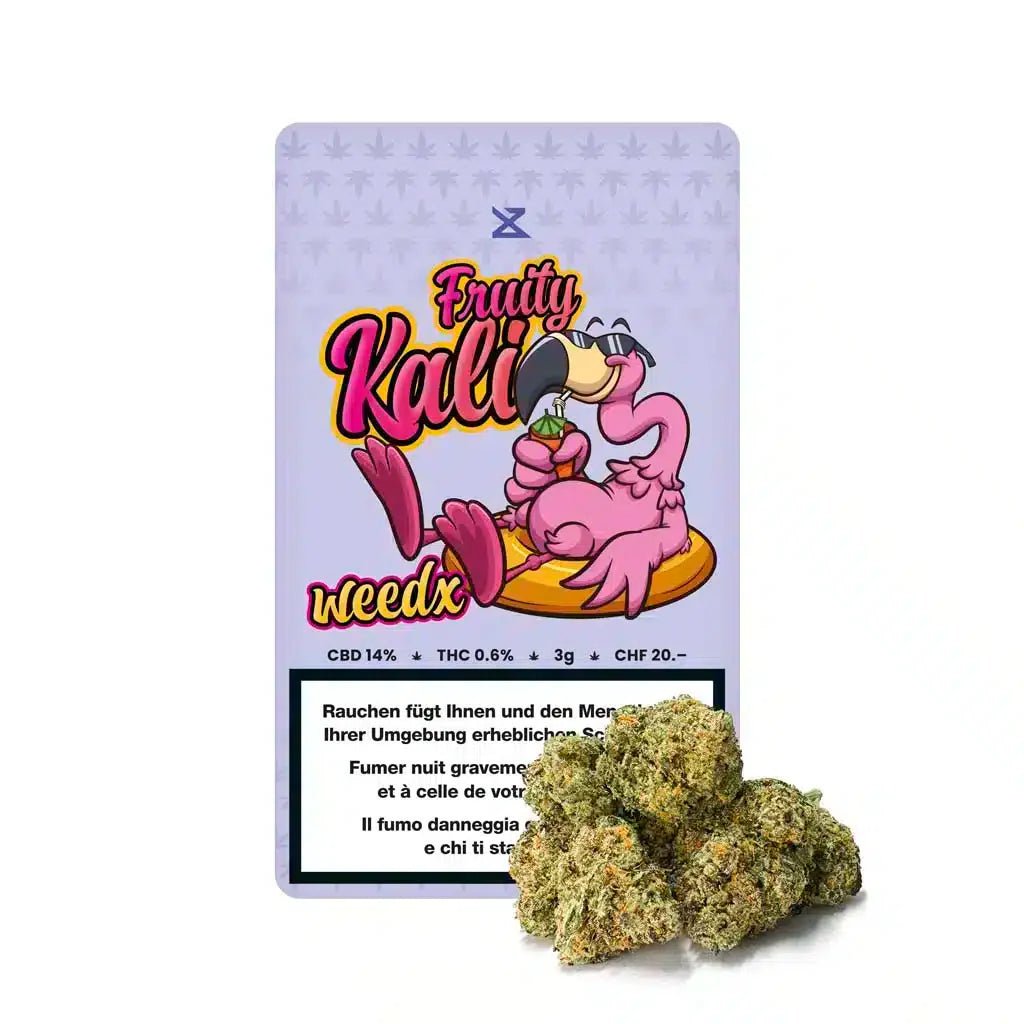 Weedx Fruity Kali Indoor CBD Blüten 3g Packung Vorderseite