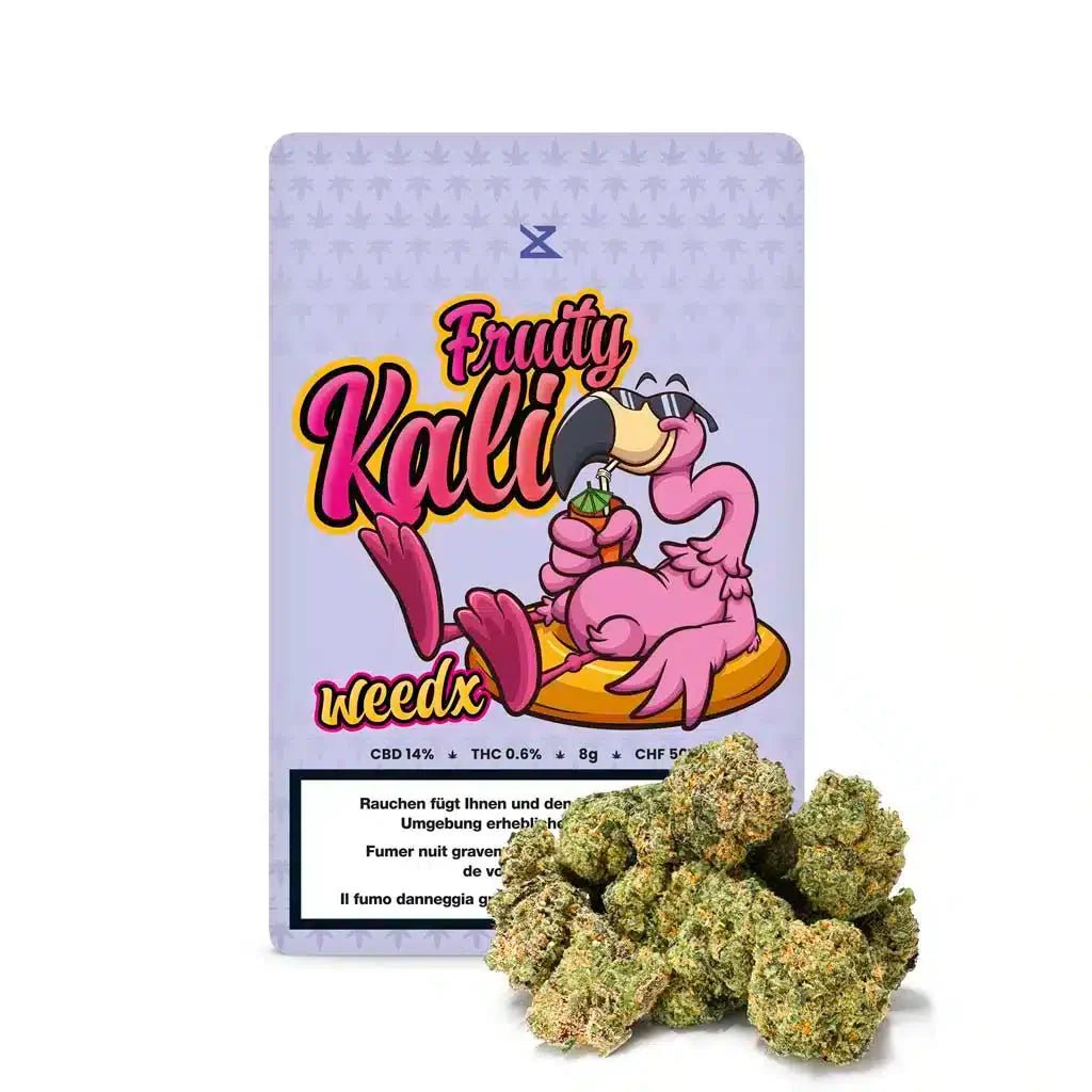 Weedx Fruity Kali Indoor CBD Blüten 8g Packung Vorderseite