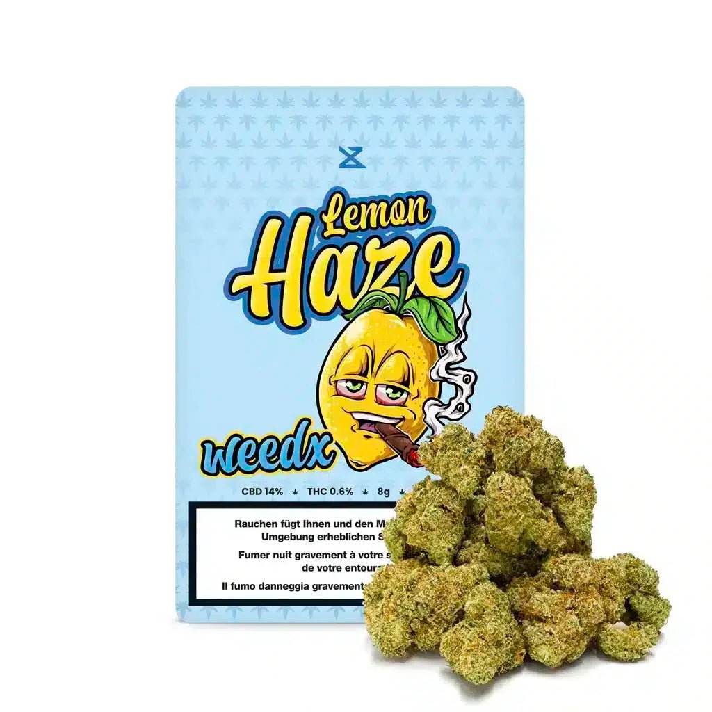 Weedx Lemon Haze Indoor CBD Blüten 8g Packung Vorderseite