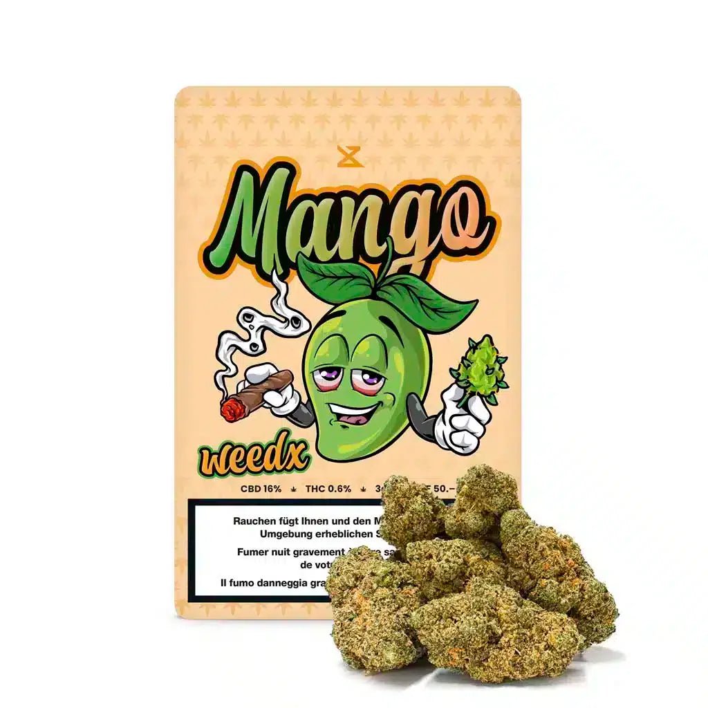 Weedx Mango Indoor CBD Blüten 8g Packung Vorderseite