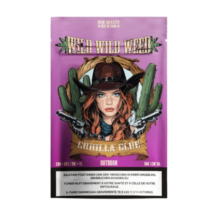 Wild Wild Weed Gorilla Glue Outdoor CBD Blüten 50g Verpackung Vorderseite