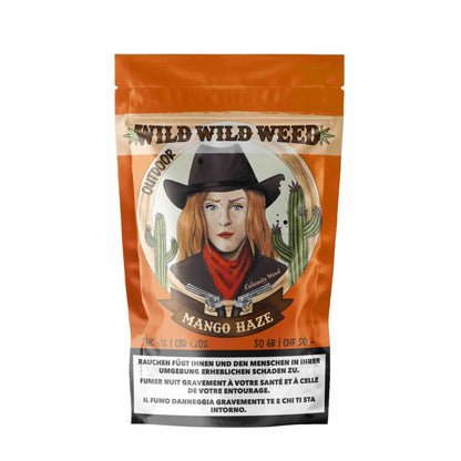 Detailansicht der Wild Wild Weed Mango Haze Outdoor CBD Blüten 50g