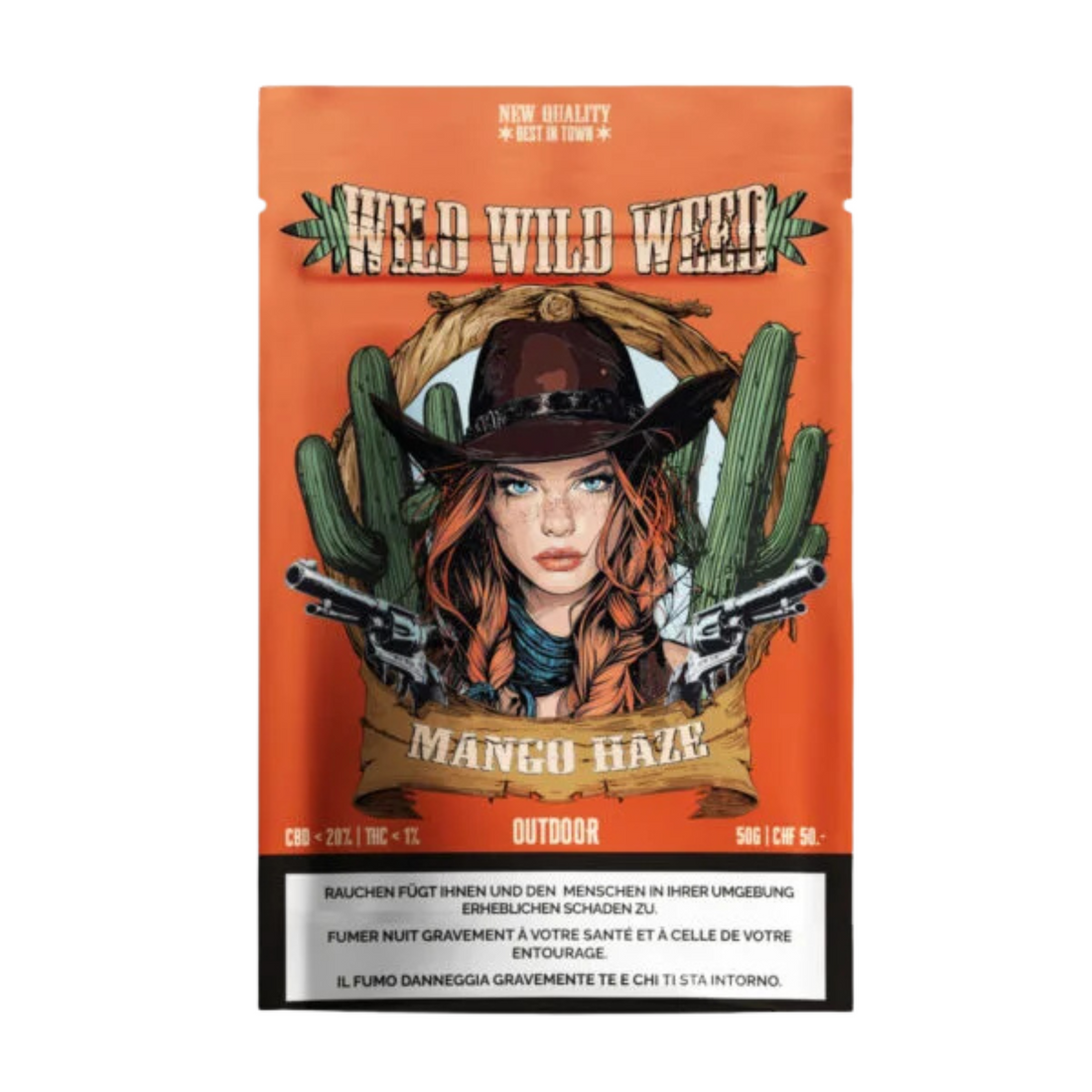 Wild Wild Weed Mango Haze Outdoor CBD Blüten 50g Beutel Vorderseite