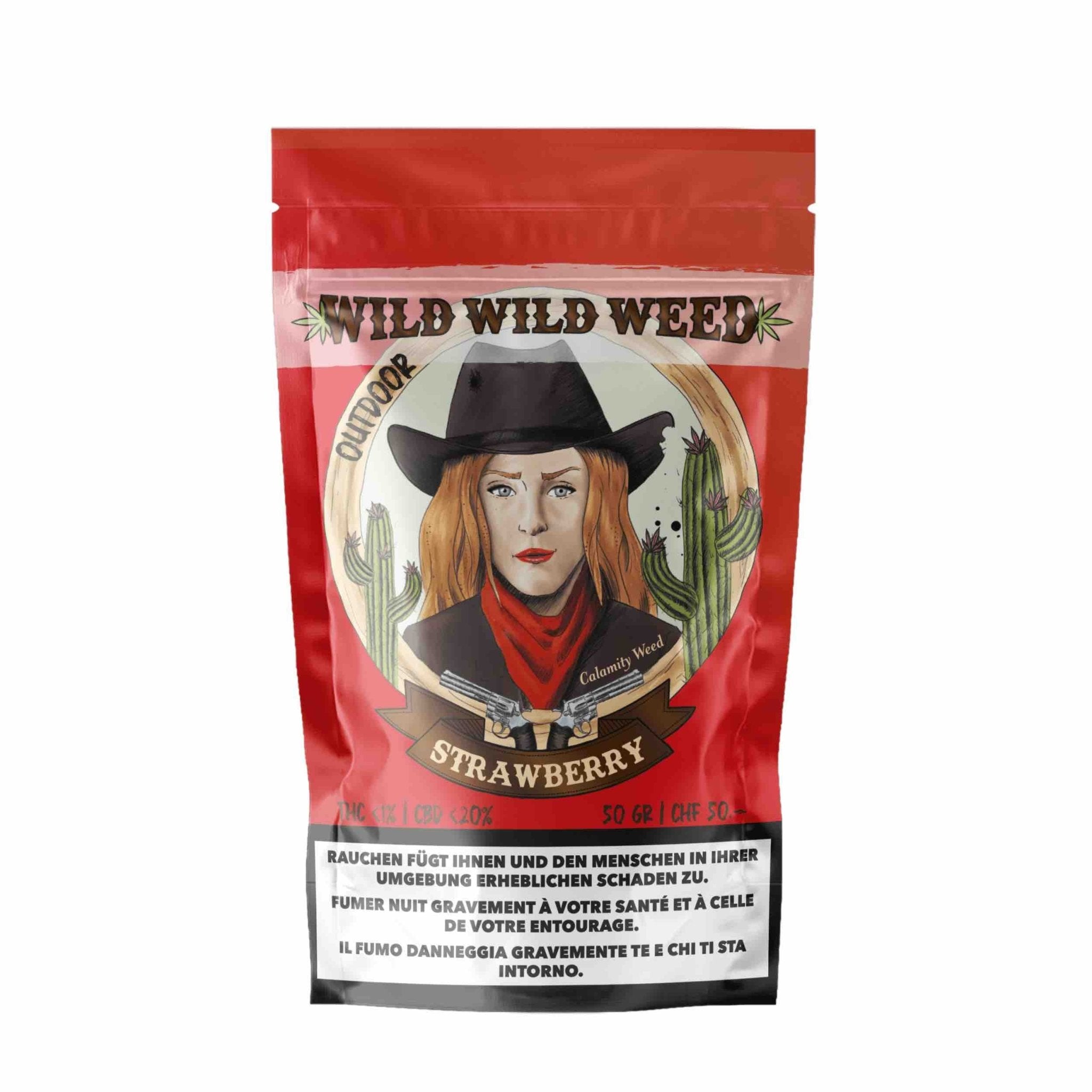 Detailansicht der Wild Wild Weed Strawberry Outdoor CBD Blüten 50g