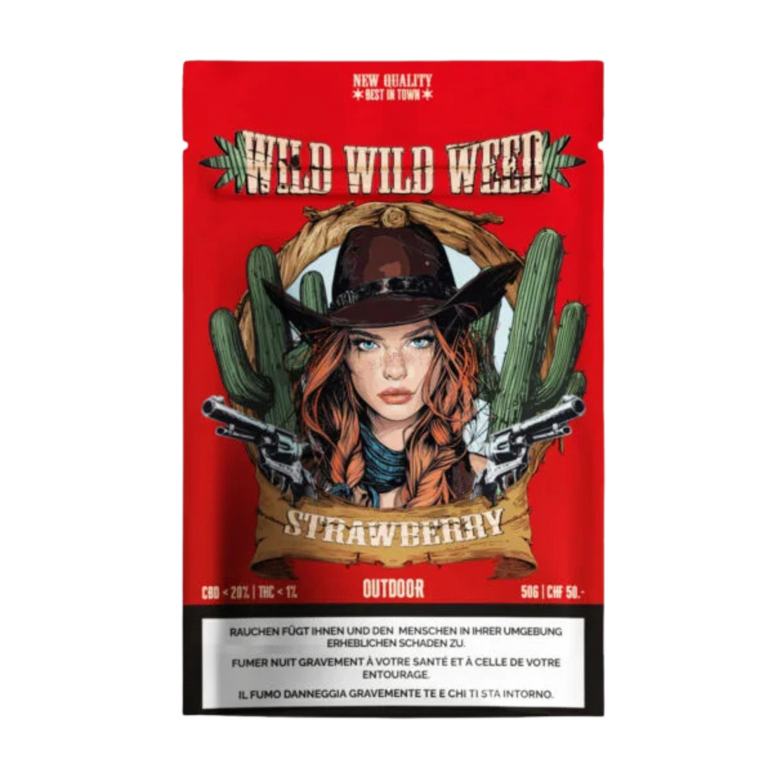 Wild Wild Weed Strawberry Outdoor CBD Blüten 50g Beutel Vorderseite