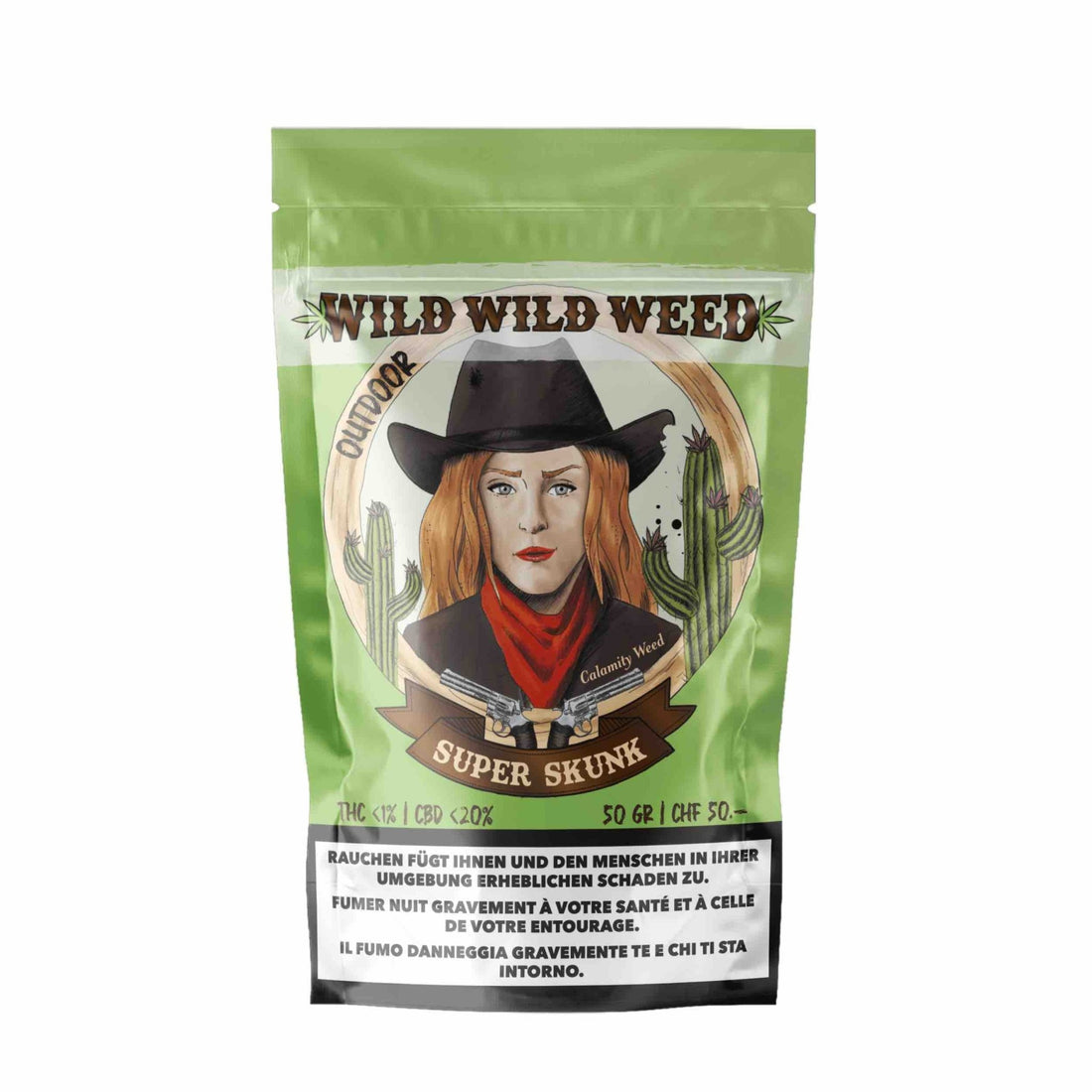 Detailansicht der Wild Wild Weed Super Skunk Outdoor CBD Blüten 50g