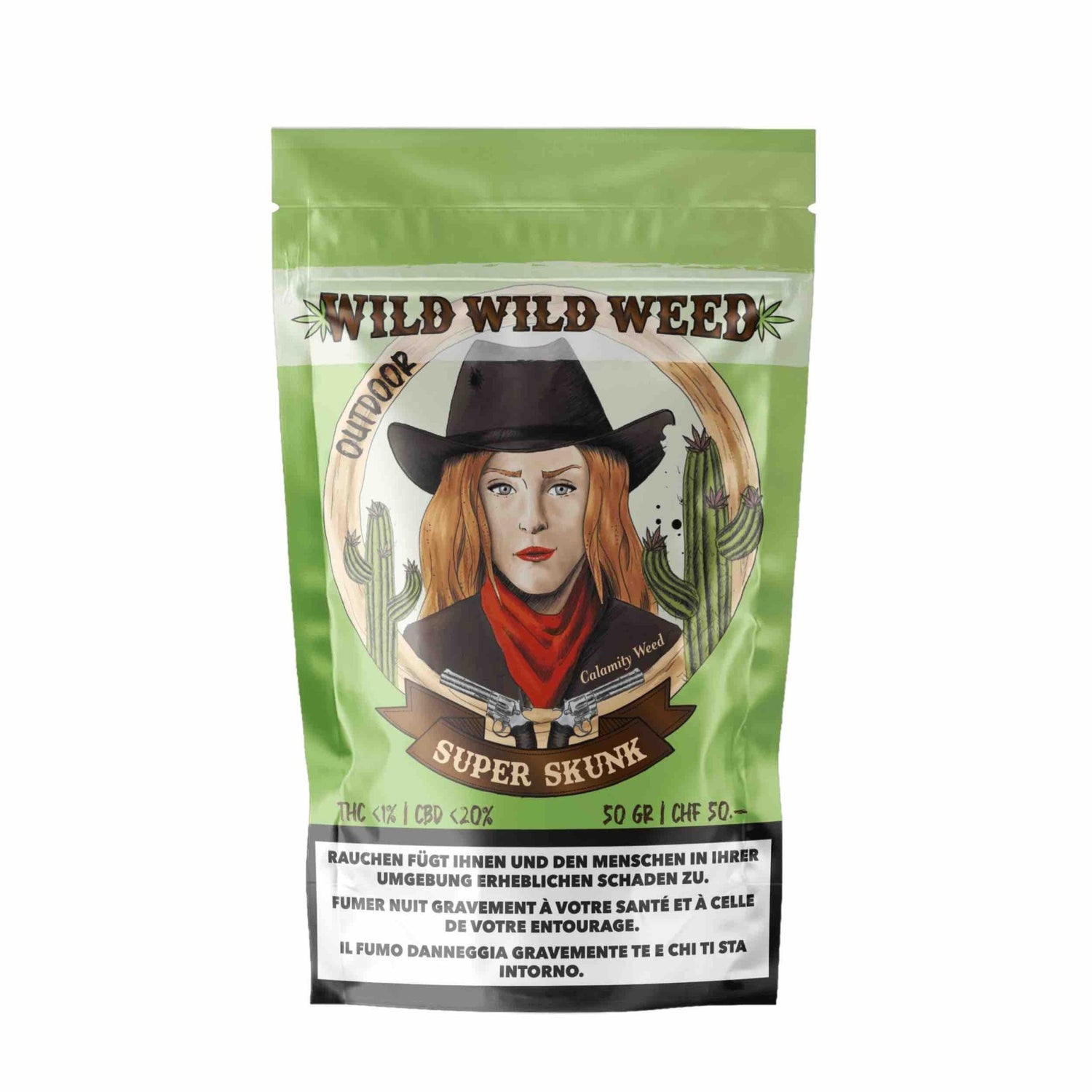 Detailansicht der Wild Wild Weed Super Skunk Outdoor CBD Blüten 50g