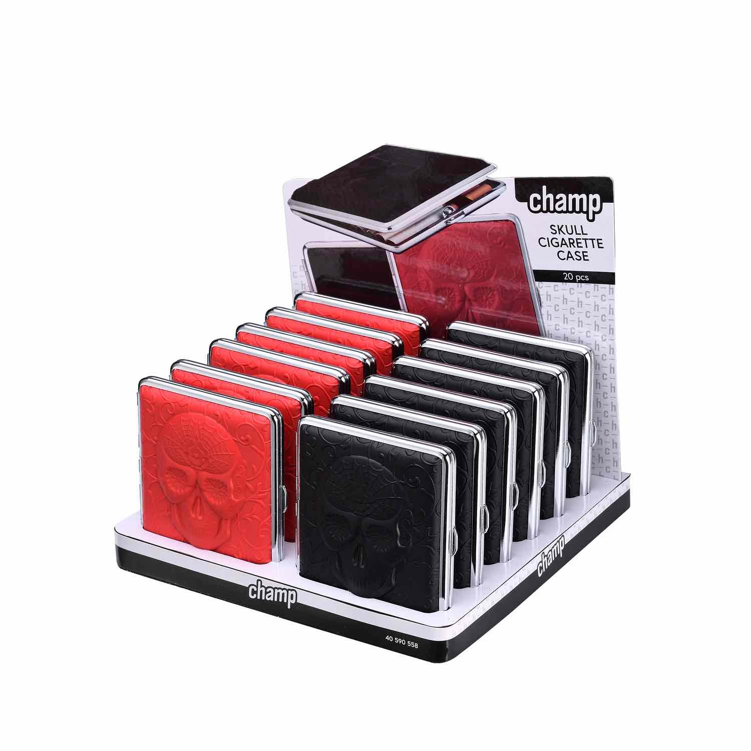 20er Zigarettenetui 3D Totenkopf in Schwarz/Rot
