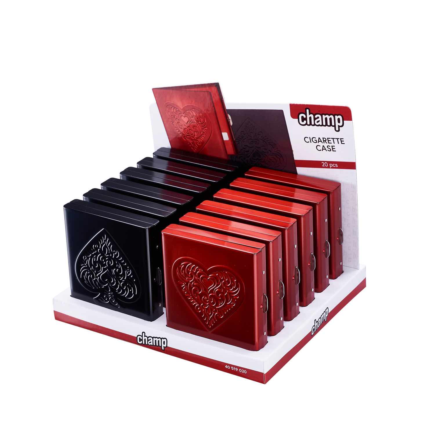 Display mit 12 Zigarettenetuis Heart aus Metall