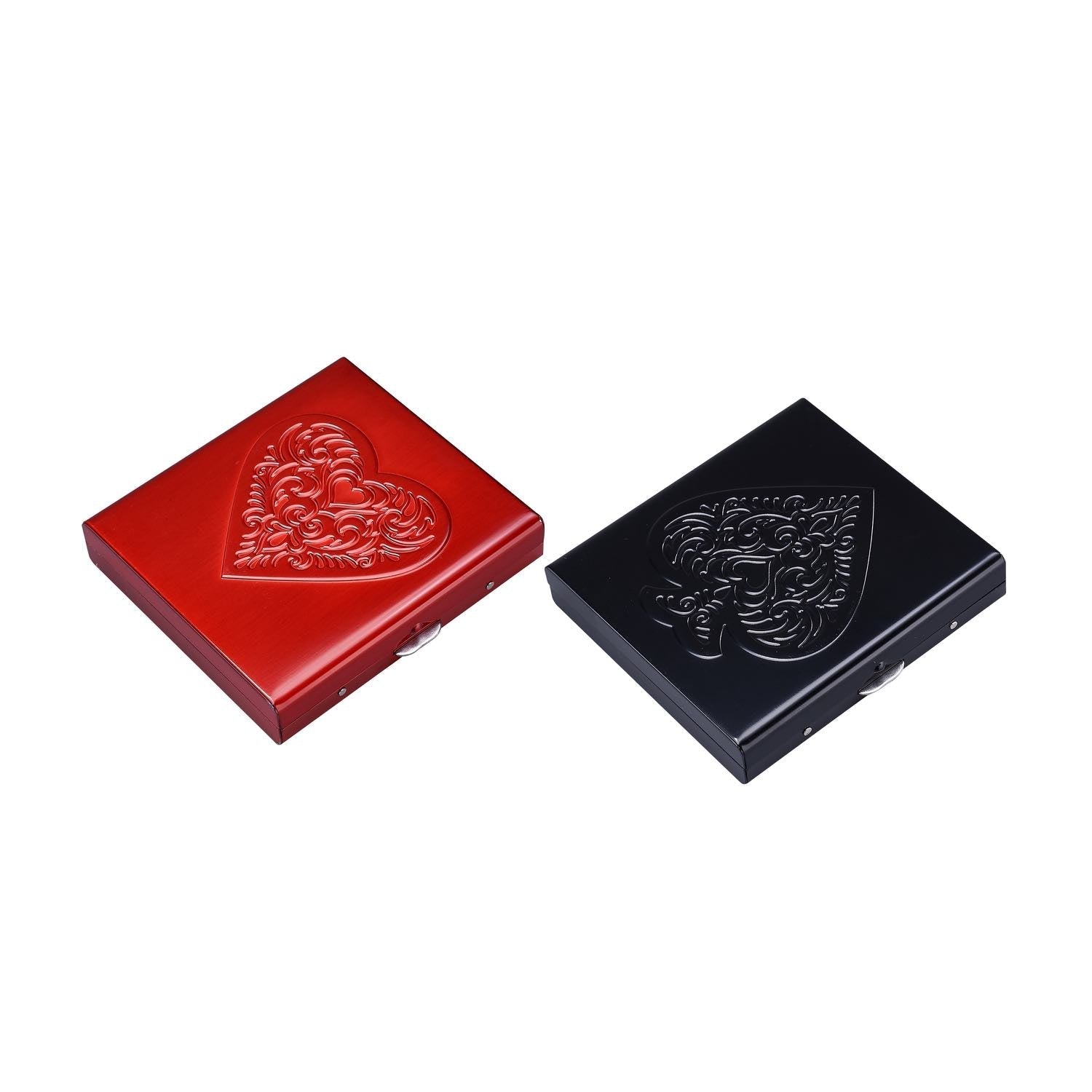 20er Zigarettenetui Heart aus Metall in Schwarz oder Rot