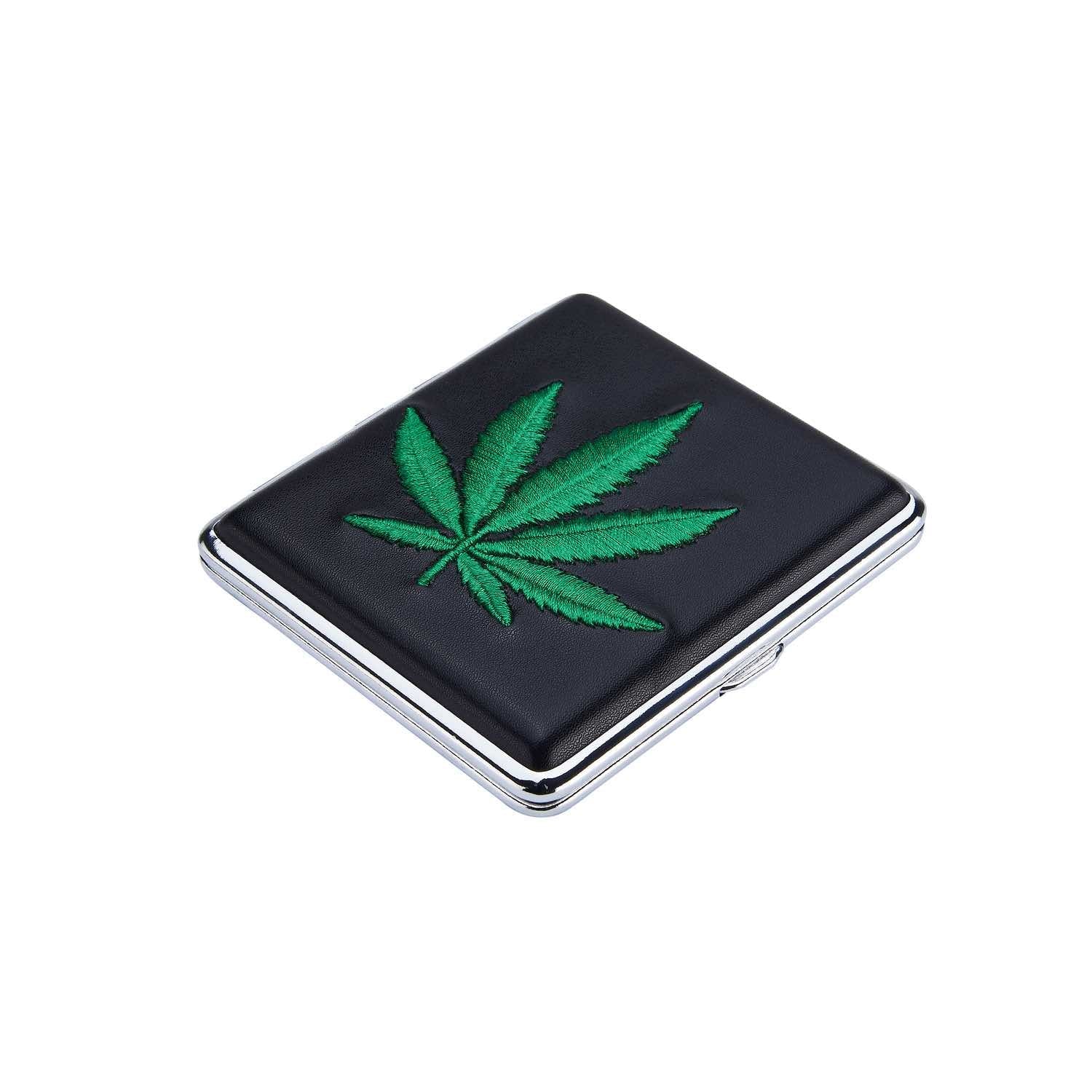 Offenes 20er Zigarettenetui Hemp Leaf, Innenansicht aus Metall